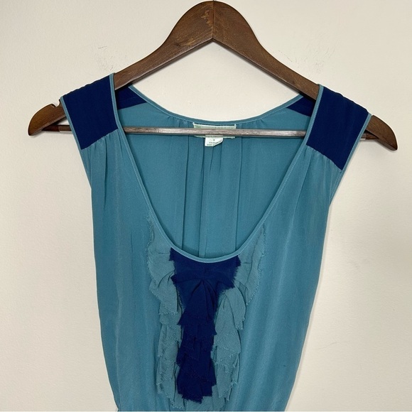 Anthropologie lil Silk Blouse Sleeveless Tie Belt Two Toned Blue Size 8 - Picture 2 of 10